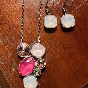Touchstone Crystal by Swarovski necklace and matching earrings silver tone.